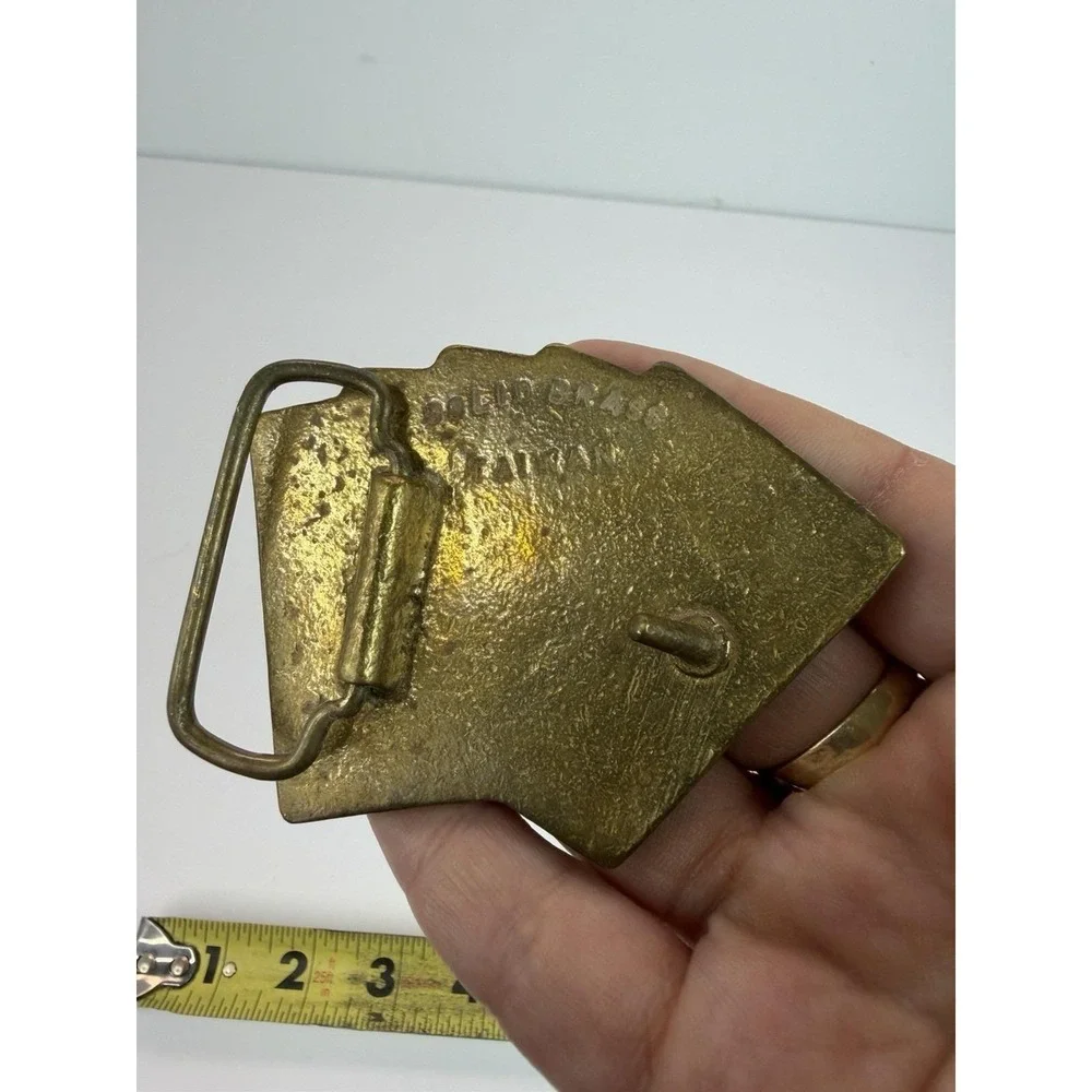Reno Nevada Belt Buckle Playing Cards Poker Hand Solid Brass Vintage